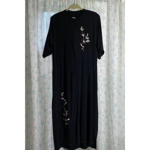 Ronson Fashion Israel Womens Small Robe Dress Embroidered Black Loungewear Zip